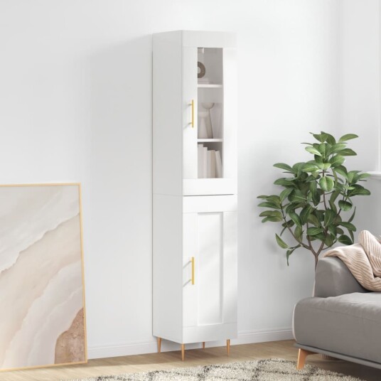 vidaXL Highboard høyglans hvit 34,5x34x180 cm konstruert tre 8720845489052