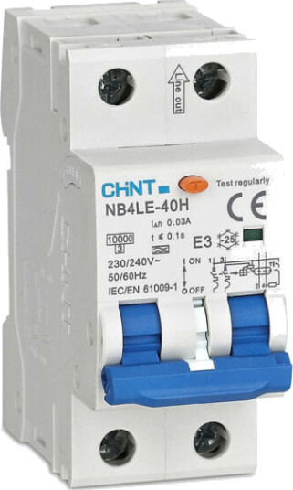 Chint Jordfeilautomat elektronisk 2pol 25A C-kar Type A 30mA 10kA - 1604548