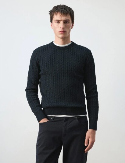 Mango 100% Cotton Cable Knit Sweater Navy L Mango 100% Cotton Cable Knit Sweater Navy L
