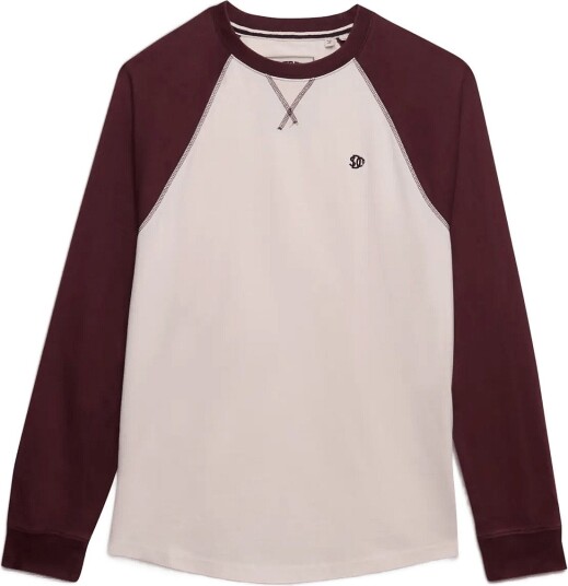 Superdry Vintage Athletic Baseball Top   WHITE SAND/DARK OXBLOOD   M