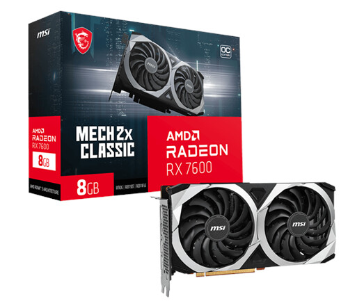 MSI Radeon RX 7600 MECH 2X CLASSIC OC 8GB GDDR6 - 8GB GDDR6 RAM - Grafikkort