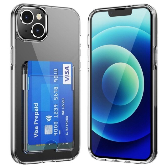 INCOVER iPhone 14 Hybrid Plast Deksel m. Kortholder - Gjennomsiktig