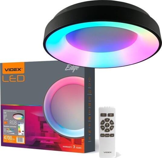 72W LED taklampe dimbar   RGB+CCT sort 450x450mm inkl. fjernkontroll og minnefunksjon   Dimbar : Via fjernkontroll Kulør : Kald