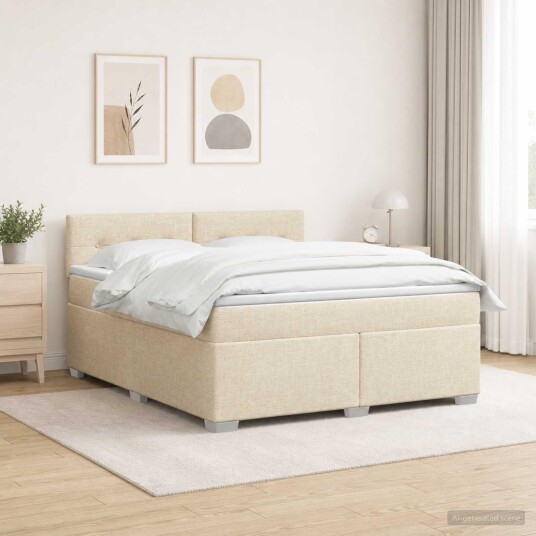 vidaXL Box Spring Seng med Madrass og LED Krem 160 x 200 cm Stoff