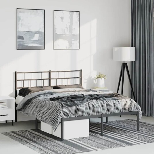 Sengeramme i metall med sengegavl svart 150x200 cm Sengeramme i metall med sengegavl svart 150x200 cm