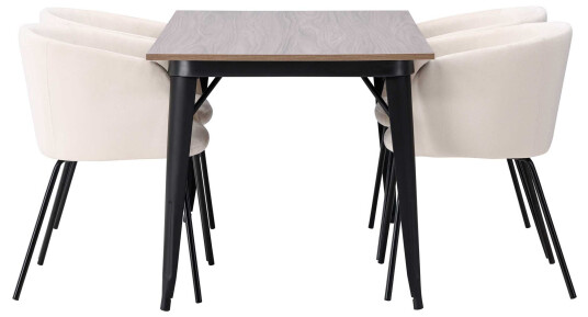Venture Design Tempe & Berit spisegruppe Beige/valnøtt 4 stoler & bord 140 x 80 cm