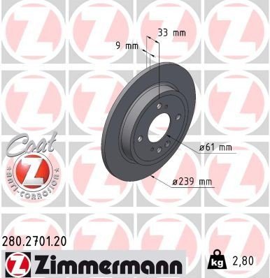 Bremseskive ZIMMERMANN 280.2701.20