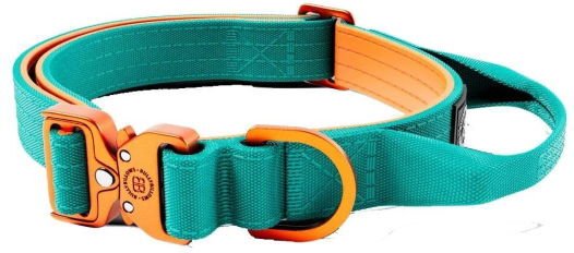 Bullybillows Combat Hundehalsbånd Med Håndtak Turkis & Oransje Xs 2.5 cm