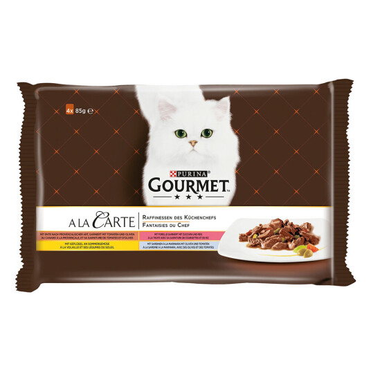 Gourmet Blandet Pakke A La Carte 4 X 85 G And Fjærkre Sardin Ørret