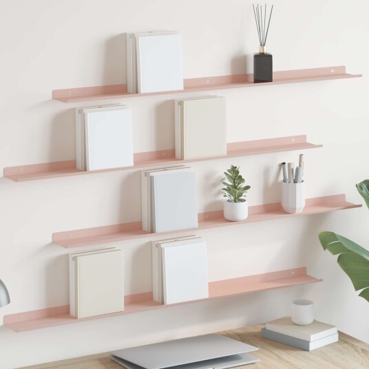 vidaXL Flytende hylle Veggmontert 4 pcs Rosa 100 x 9 x 2,5 cm Stål