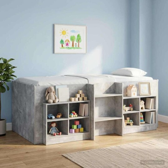Barnas Høye Sengramme 2 pcs Betonggrå 90 x 190 cm
