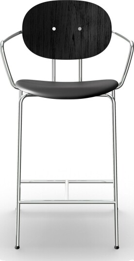 Sibast Furniture Piet Hein Barkrakk Krom med Armlener Sort Eikek og Sort Lær