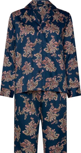 Lauren Ralph Lauren Homewear Lrl L/S Notch Collar Long Pant Pj S   NAVY PRINT   S
