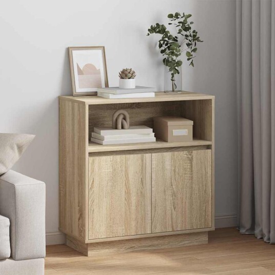 Serviesskap med LED Sonoma eik 71 x 34,5 x 75 cm Konstruert tre
