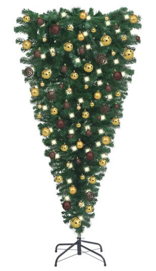 vidaXL Opp-ned kunstig juletre med LED og kulesett 180 cm