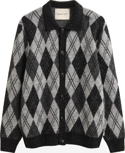 Gant Alpaca Blend Argyle Polo Cardigan BLACK L
