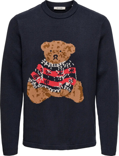 ONLY & SONS Onsxmas Reg 5 Teddy Crew Knit Cs - Navy - M ONLY & SONS Onsxmas Reg 5 Teddy Crew Knit Cs - Navy - M