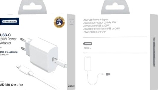 Jellico Nettlader Ak180 Pd 20W 1Xusb-C Inkl. Usb-C Til Lightning-Kabel - Hvit