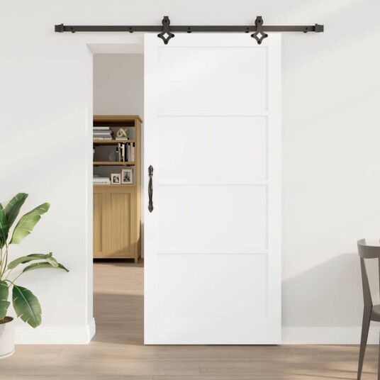 vidaXL Skyvedør med Beslag Sett Hvit 93x211 cm Solid Tre Furu