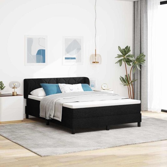 Box Spring Seng med Madrass Svart 140x190 cm Stoff Box Spring Seng med Madrass Svart 140x190 cm Stoff