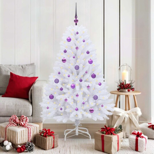 vidaXL Kunstig sammensatt juletre med 150 LED Hvit 150 cm PVC og Stål