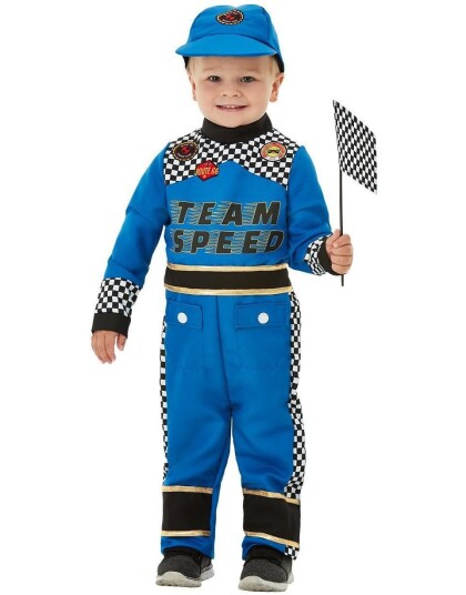 Komplett Racing Babykostyme Med Jumpsuit Caps og Flagg