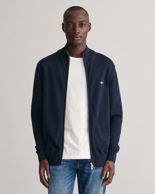 GANT Casual Cotton Zip Cardigan - Evening Blue XL GANT Casual Cotton Zip Cardigan - Evening Blue XL