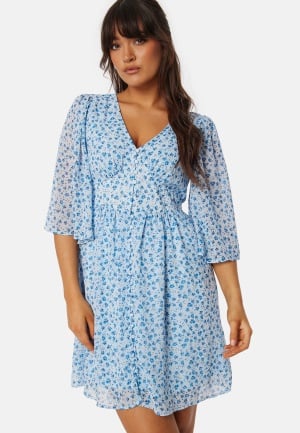ONLY Onlamanda 3/4 Short Dress Light blue/Floral S ONLY Onlamanda 3/4 Short Dress Light blue/Floral S