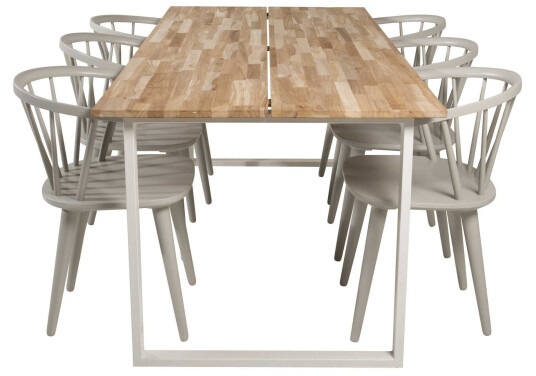 Venture Design Cirebon & Bobby spisegruppe Natur/grå 6 st stoler & bord 200 x 90 cm