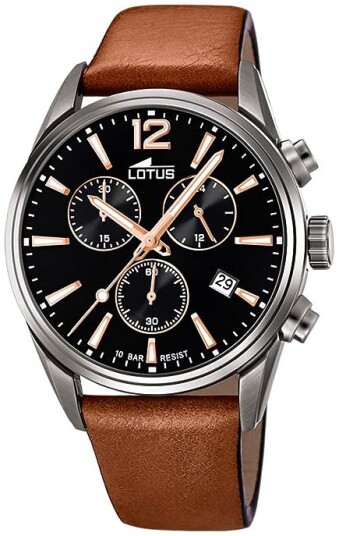 Lotus Herreklokke 18683/2 Chrono Sort/Lær Ø42 mm