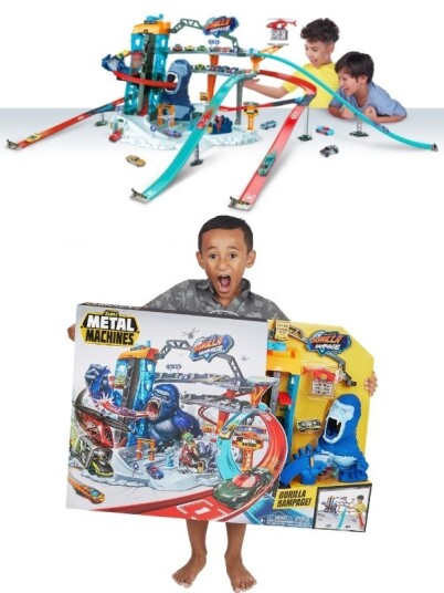 Zuru Metal Machines Gorilla Rampage lekesett 3 etasjers bilbane, helikopter, heis og 2 metallbiler Zuru Metal Machines Gorilla Rampage lekesett 3 etasjers bilbane, helikopter, heis og 2 metallbiler