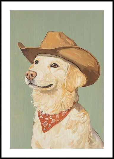 Cowboy Golden Retriever Plakat Plakat / 40x50cm Cowboy Golden Retriever Plakat Plakat / 40x50cm