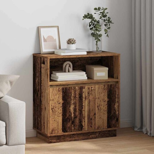 Serviesskap med LED Gamle tre 71 x 34,5 x 75 cm Konstruert tre