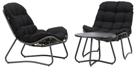 Venture Design Cala kafégruppe Svart med grå pute 2 lenestoler og bord 58 cm Grå Venture Design Cala kafégruppe Svart med grå pute 2 lenestoler og bord 58 cm Grå