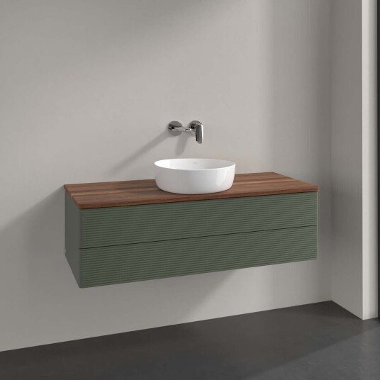Villeroy & Boch  Antao Servantskap med 2 skuffer 120x50x36 cm u/lys Grønn Matt/Valnøtt