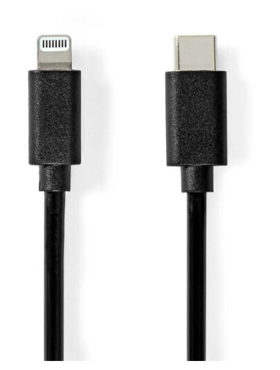 Nedis Lightning Kabel | USB 2.0 | Apple Lightning 8-Pinners | USB-C™ Hann | 480 Mbps | Nikkel belagt | 1.00 m | Rund | PVC | Sort | Label