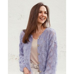 Lila Mist Cardigan by DROPS Design Cardigan Strikkeoppskrift str. S Small Lila Mist Cardigan by DROPS Design Cardigan Strikkeoppskrift str. S Small