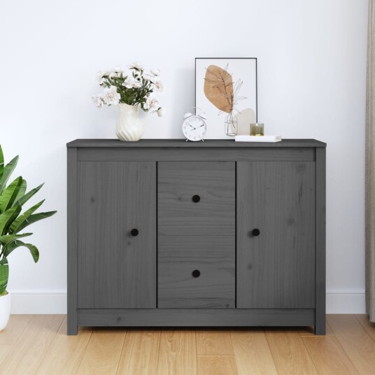 vidaXL Skjenk grå 100x35x74 cm heltre furu