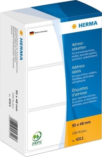 Herma 4311 Hvit Papir Matte 9,5 Cm 4,8 Cm 1000 Stykker