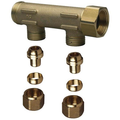 Uponor fordelerrør 3/4" med omløper - 2 avgreninger 15 mm
