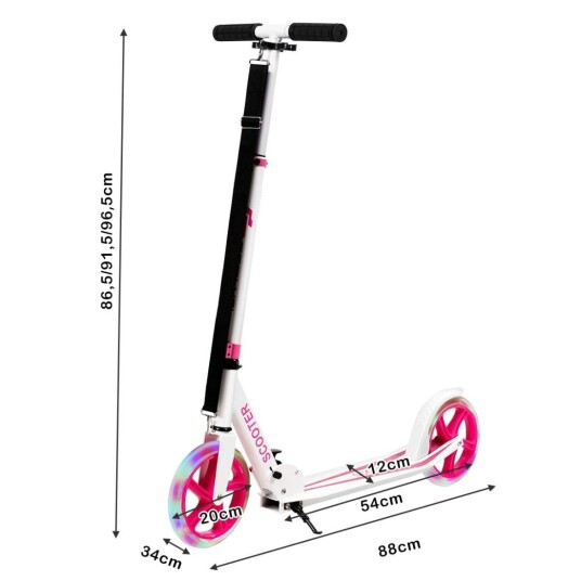 Scooter sparkesykkel sammenleggbar sparkesykkel høydejusterbar 100 kg lastekapasitet sparkesykkel med 2 LED hjul rosa