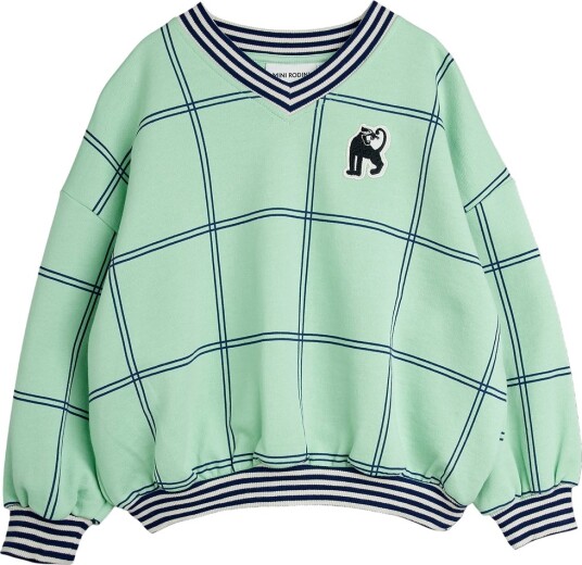 Mini Rodini Check Aop Panther Patch Sweatshirt   Green   92/98