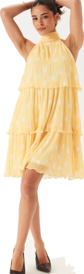 Bubbleroom Pleated Flounce Mini Dress   Yellow   XL