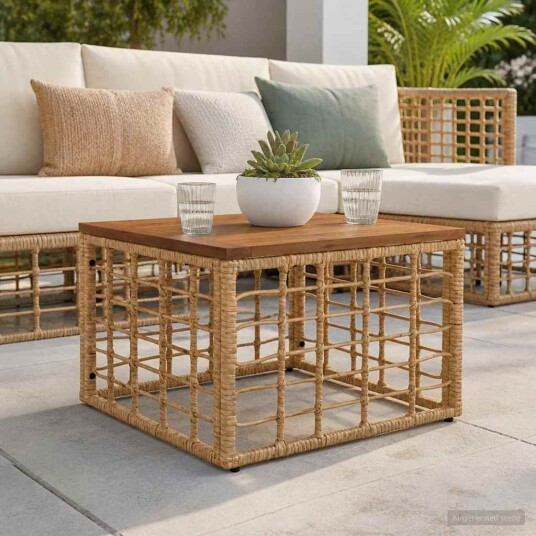 vidaXL Hagebord Naturlig 55 x 55 x 37 cm PE Rattan og Glass
