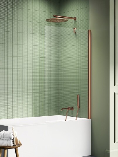 NEW SOLEO Fast Badekarvegg med diagonal beslag Copper Brushed 50x140