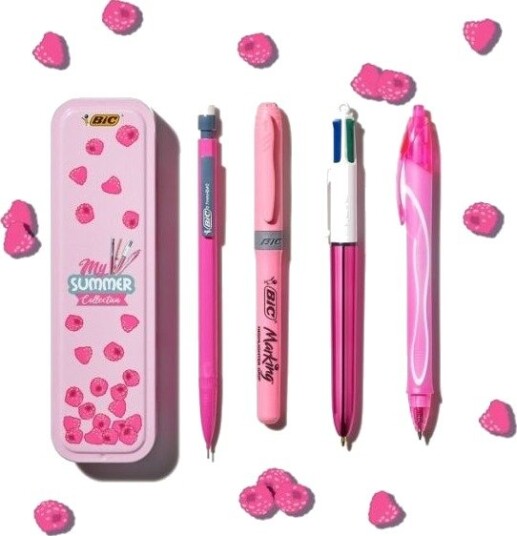 Bic Summer Pink Box, Klips, Uttrykkbar Kulepenn Med Hengefeste, Gjenfyllbar, Svart, Blå, Grønn, Rød, 5 Stykker