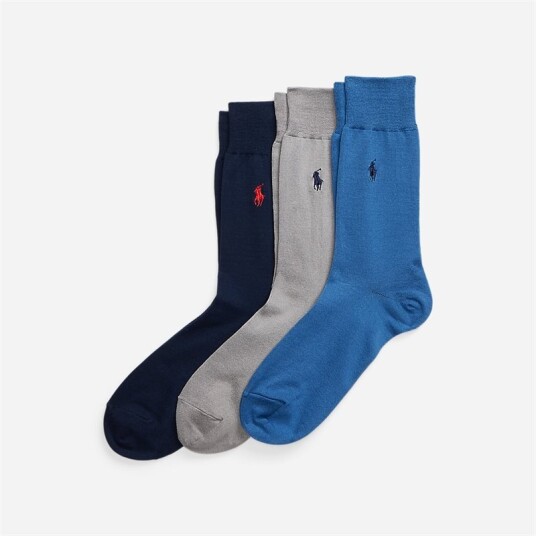 Cotton-Blend Trouser Sock 3-Pack Navy/Grey/Ret Blue