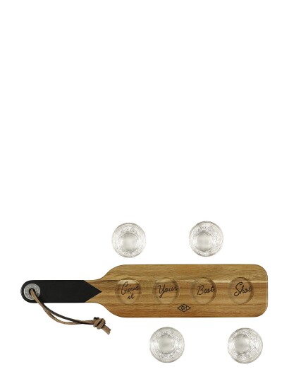 Gentlemen"s Hardware Serving Paddle & Shot Glasses - Brown - ONE SIZE