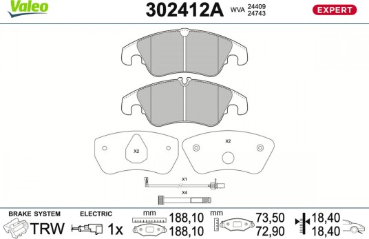 VALEO 302412A Bremseklosser