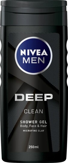 NIVEA MEN Deep Clean 3-i-1 Shower Gel – til kropp, ansikt og hår, 250 ml